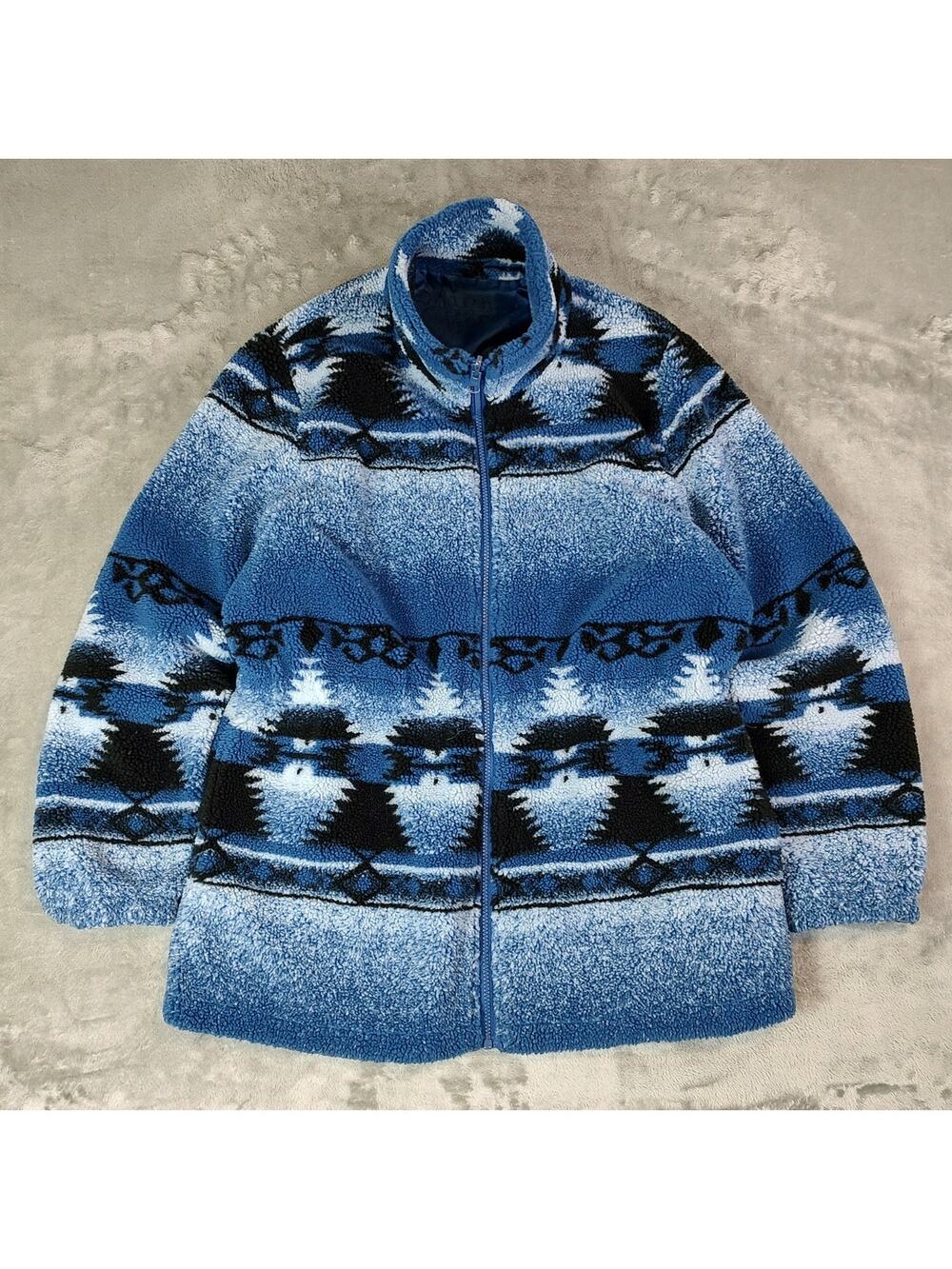 VTG Guide Gear deep pile sherpa winter aztec reversible blue jacket womens M